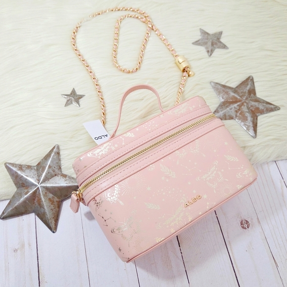 Aldo Celestial Vanity Case Crossbody Bag Pink Metallic Gold Stars Butterfly New - Picture 2 of 8